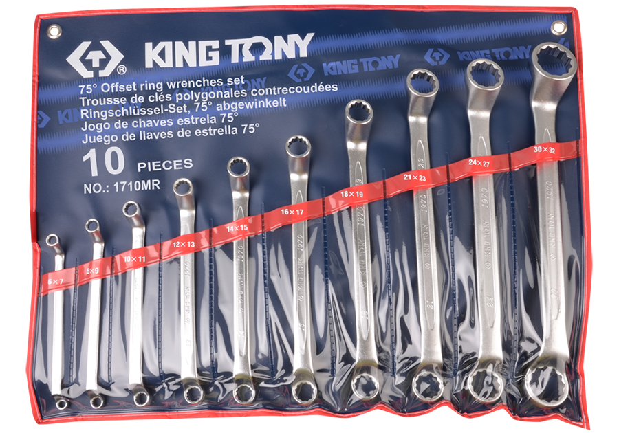 KING TONY 1710MR 10 Piece 75° Offset Ring Wrench Set