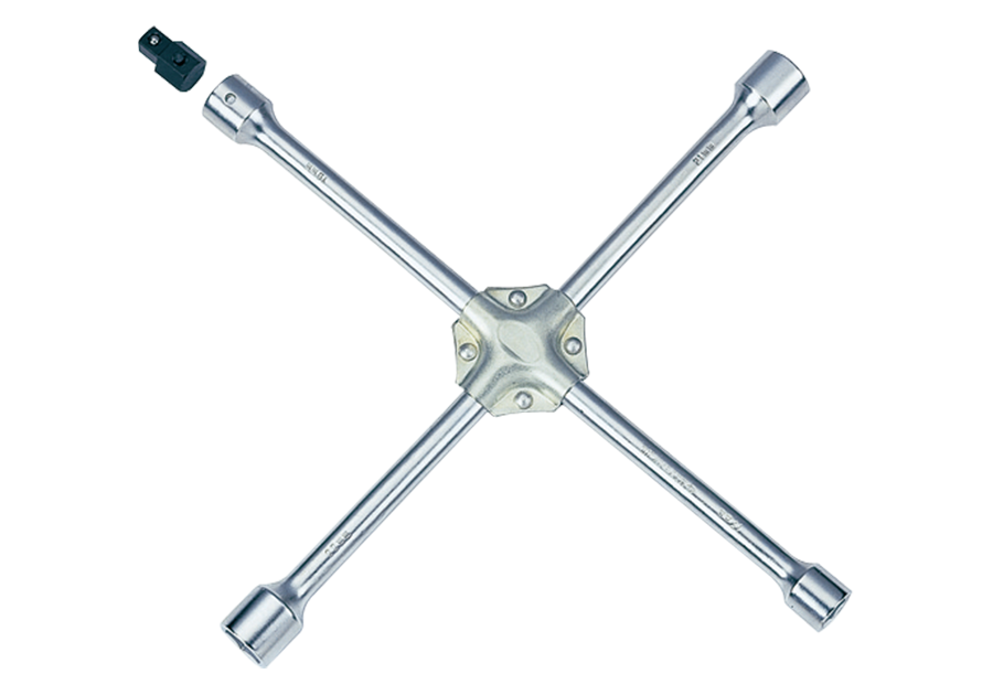 KING TONY 19911722 16" 4 Way Wheel Nut Wrench + 1/2" Adaptr – manufacturer range illustration