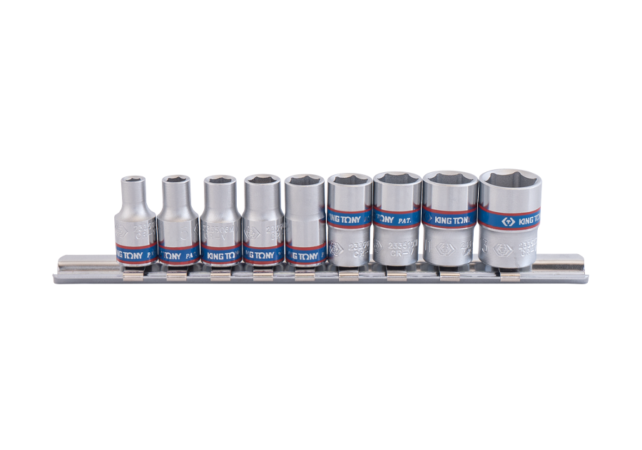 KING TONY 2509MR 9 Piece 1/4" Drive 6 Point Metric Socket Rail Set