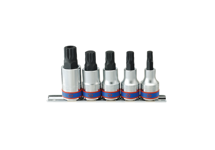 KING TONY 4105PR 5 Piece 1/2" Drive Spline Head Bit Socket Rail Set