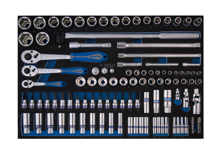 KING TONY 9-9503MRV01 103 Piece 1/4"+3/8"+1/2" Drive Socket Wrench Set for Trolley (EVA FOAM)